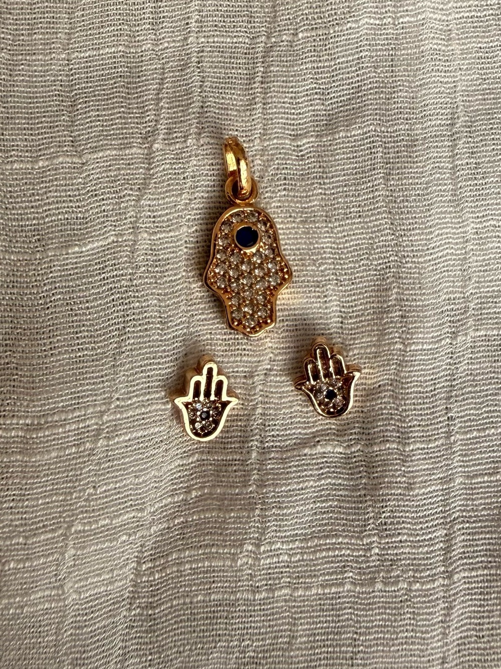 Gold Hamsa Hand Pendant and Stud Earring Set - Gold